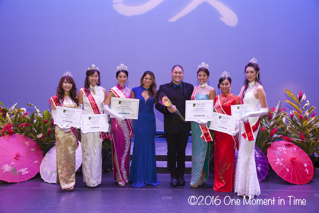 With Emcees Crystal Montrone (MCH 2013) and Kaulana Chang - Miss Chinatown Hawaii/Miss Hawaii Chinese Scholarship Pageant - ©2017 One Moment in Time Photography